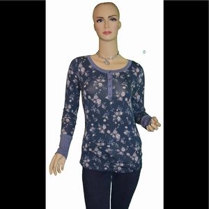 Pink Rose Dark Blue Long Sleeve Floral Shirt